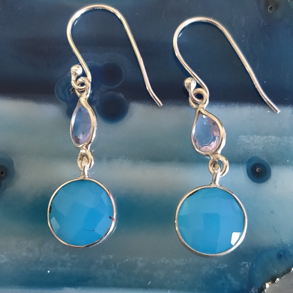 Chalcedony and Alexandrite Sterlin Silver Earrings